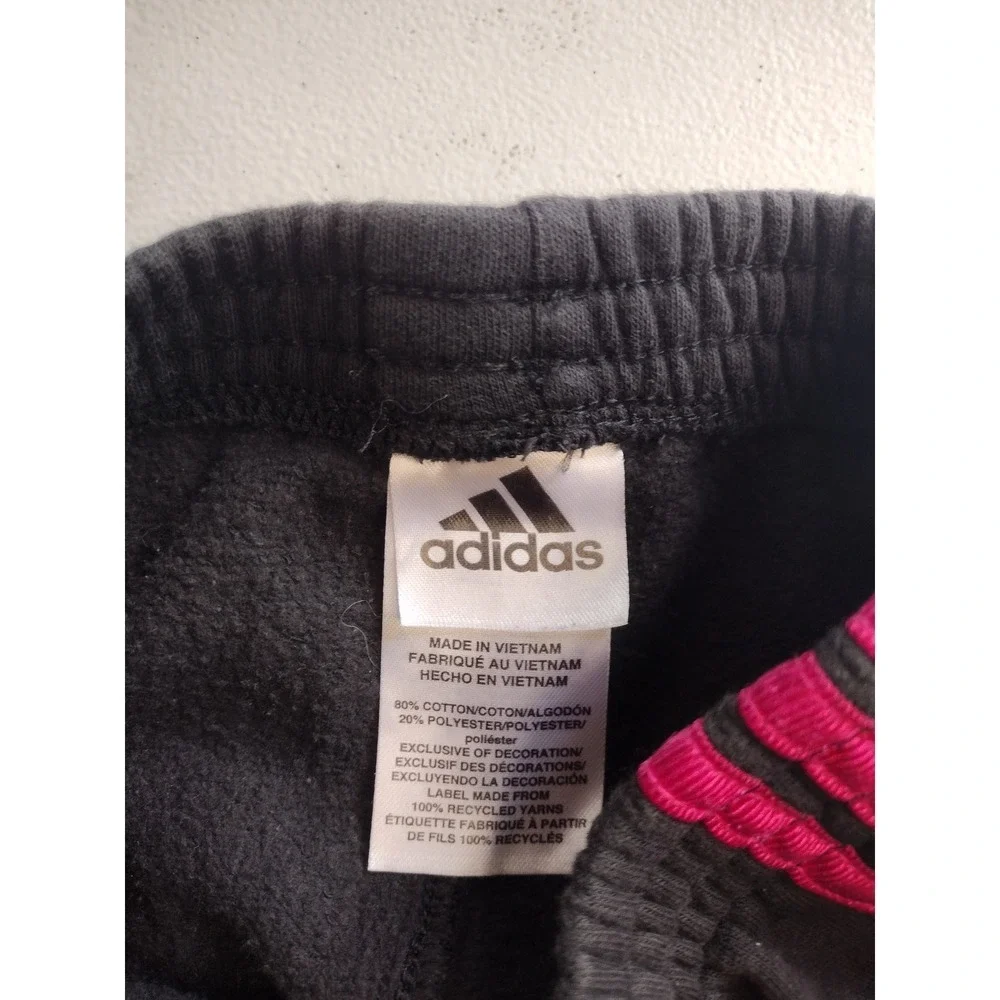 Adidas Kids Pink Black Fleece Hoodie and Jogger Tracksuit Set Size 5